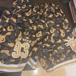 Bape Men Basket Ball Shorts Green/Golden Medium.
